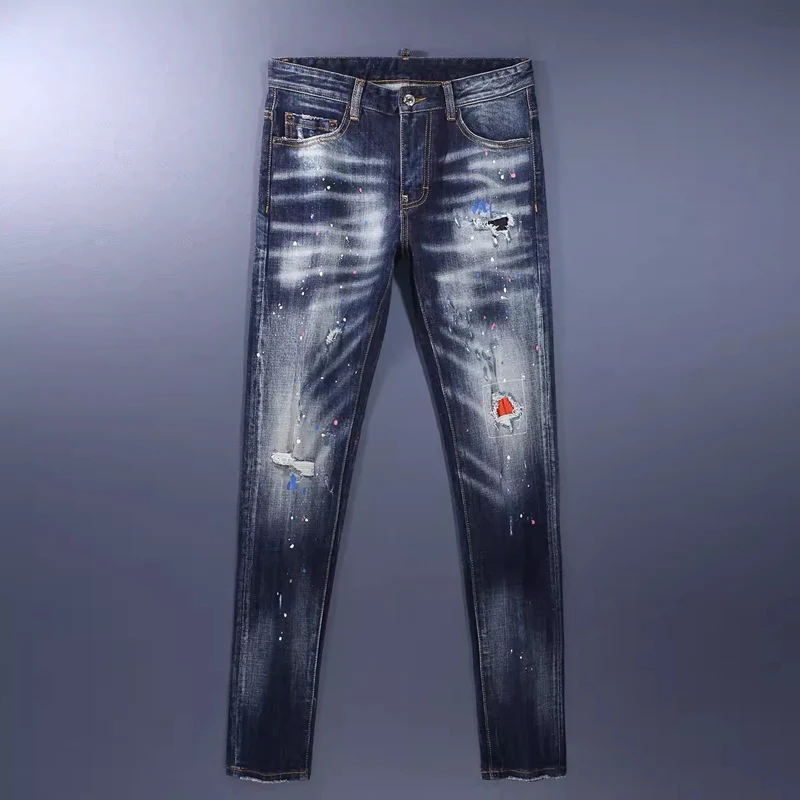 Street Fashion Men Jeans Vintage Blue Stretch Slim Fit Patched Ripped Jeans Men Painted Designer Brand Retro Denim Pants Hombre
Street Fashion Men Jeans Vintage Blue Stretch Slim Fit Patched Ripped Jeans Men Painted Designer Brand Retro Denim Pants Hombre