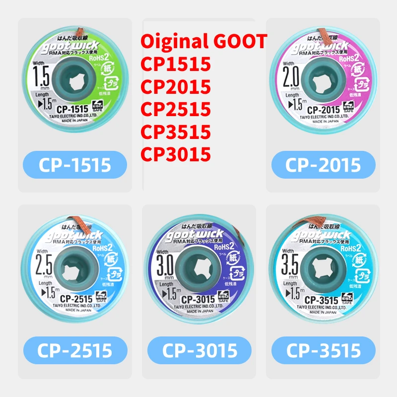 Original GOOT Wick Soldering Wire CP2015 1515 3015 3515 2515 RoHS Solder Remover Wick Electrical BGA Components
Original GOOT Wick Soldering Wire CP2015 1515 3015 3515 2515 RoHS Solder Remover Wick Electrical BGA Components