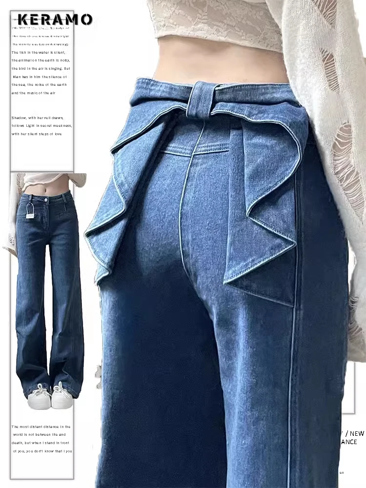 Y2K Women's High Waist Flare Denim Jeans With Big Bow Ruffles Design 2000s Sweetheart Stylish Female Slim Fit Casual Trousers
Y2K Women's High Waist Flare Denim Jeans With Big Bow Ruffles Design 2000s Sweetheart Stylish Female Slim Fit Casual Trousers