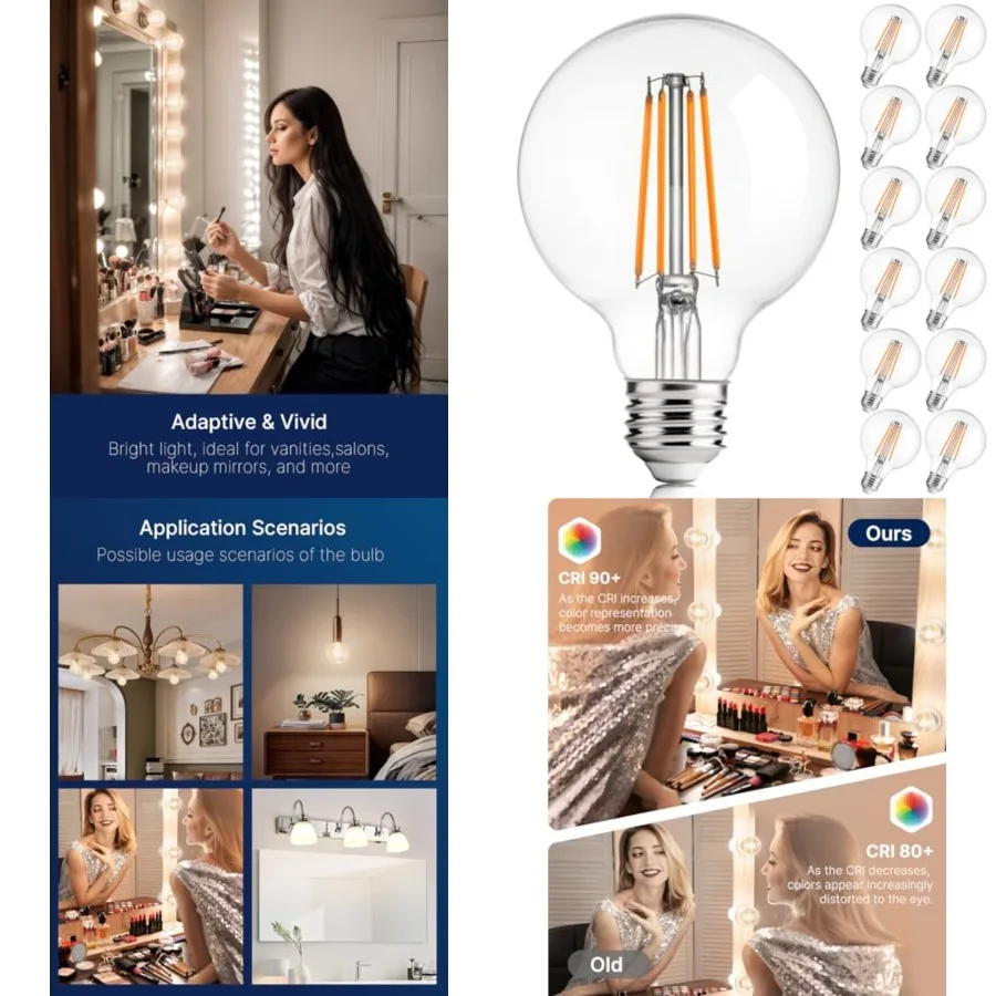 G25 LED Globe Edison Bulbs for Bathroom Vanity and Mirror Lighting,,CRI90+ Dimmable, 40W Equivalent, 400LM, E26 Base, Clear Gla
G25 LED Globe Edison Bulbs for Bathroom Vanity and Mirror Lighting,,CRI90+ Dimmable, 40W Equivalent, 400LM, E26 Base, Clear Gla
