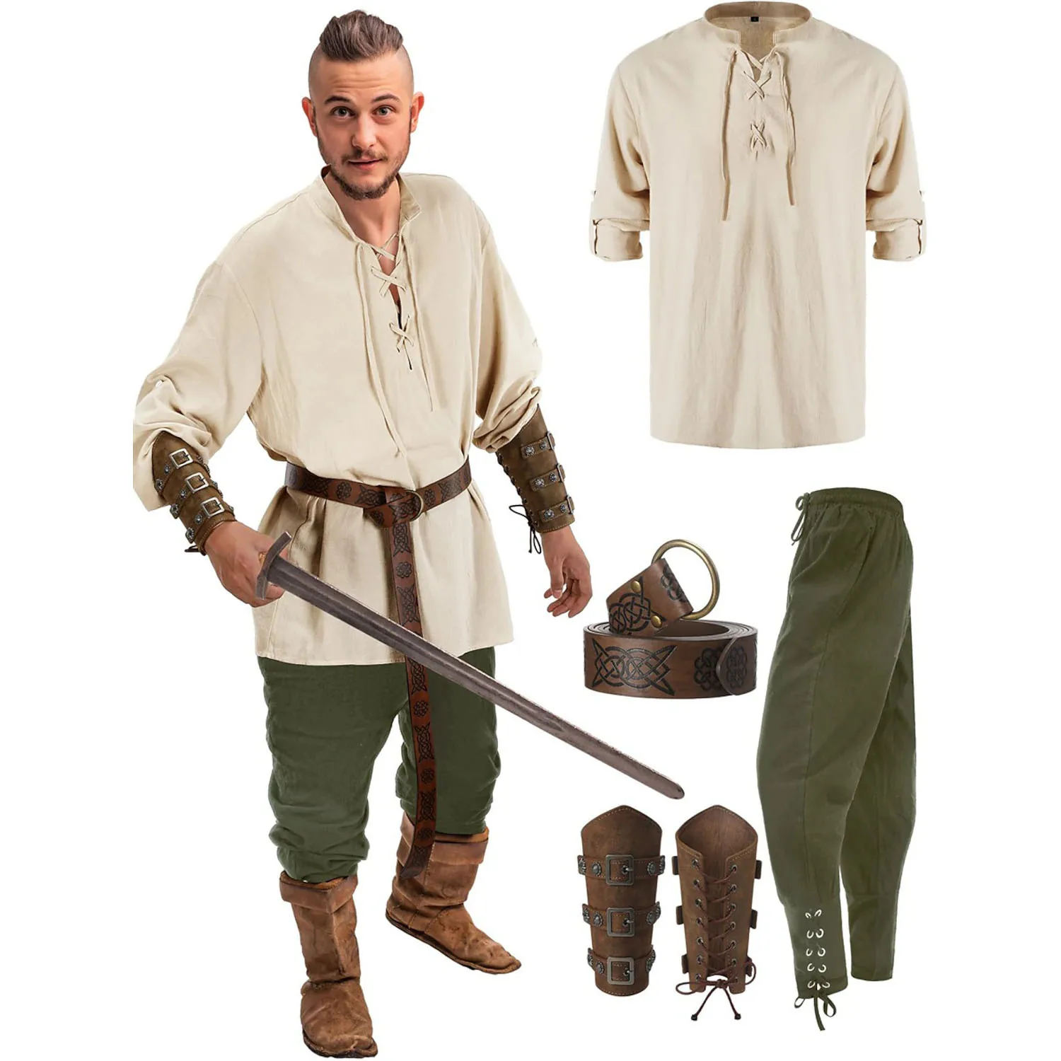 Retro Vintage Medieval Renaissance Pants Outfits Waist Belt Shirt Arm Guards Pirate Men's Cosplay Costume Halloween
Retro Vintage Medieval Renaissance Pants Outfits Waist Belt Shirt Arm Guards Pirate Men's Cosplay Costume Halloween