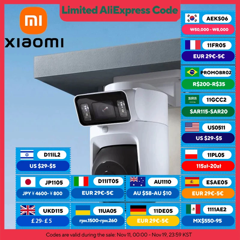 XIAOMI New Outdoor Camera 4 Dual Camera Version,360° 5MP 3K,Audible Visual Alarm,Two-Way Audio,IP66,Chinese Version With Adapter
XIAOMI New Outdoor Camera 4 Dual Camera Version,360° 5MP 3K,Audible Visual Alarm,Two-Way Audio,IP66,Chinese Version With Adapter