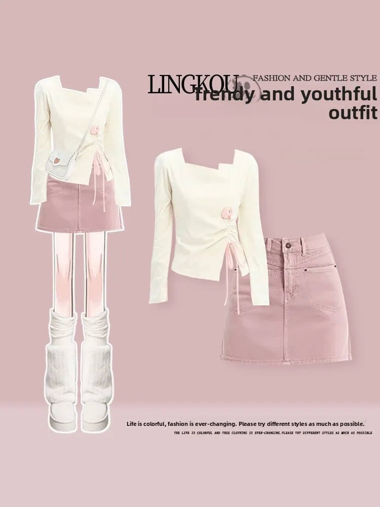 Корейский женский осенний комплект, джинсовая юбка и плиссированный топ, утягивающий и молодежный костюм-двойка, повседневный модный
Корейский женский осенний комплект, джинсовая юбка и плиссированный топ, утягивающий и молодежный костюм-двойка, повседневный модный