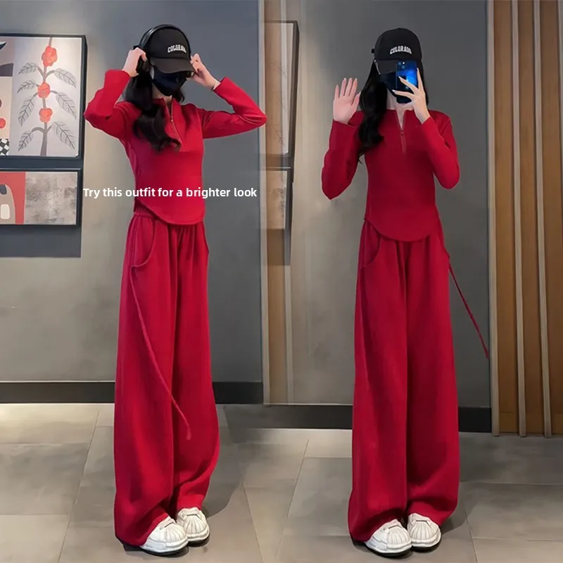 Slim Fit Long Sve Stand Collar Sweatirt High Waist Wide Leg Pants Two Piece Set New 2025 Women's Faion Spring Wear
Slim Fit Long Sve Stand Collar Sweatirt High Waist Wide Leg Pants Two Piece Set New 2025 Women's Faion Spring Wear