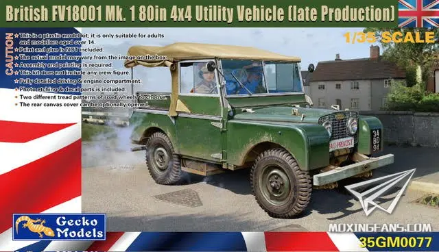 Гекон модель 35GM0077 Британская армия FV18001 Мк. I 80-дюймовый джип, коническая модель, комплект пластиковых моделей для сборки 1/35
Гекон модель 35GM0077 Британская армия FV18001 Мк. I 80-дюймовый джип, коническая модель, комплект пластиковых моделей для сборки 1/35