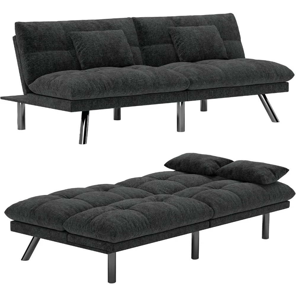 Futon Sofa Bed Convertible 70 inch Solid Wood Couch for Living Room, Chenille Fabric, 2 Cushions (Black)
Futon Sofa Bed Convertible 70 inch Solid Wood Couch for Living Room, Chenille Fabric, 2 Cushions (Black)