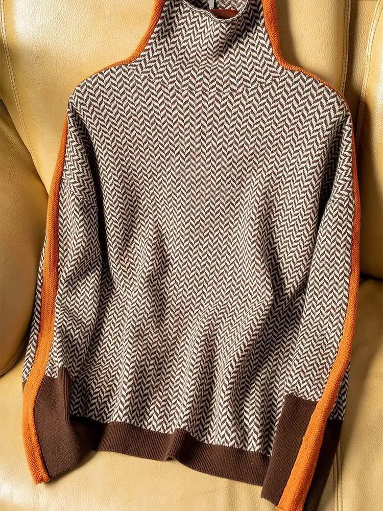 2023 Winter Women's Turtleneck Sweater Warm Pullover Commuter Elegant Top Loose Casual Women's Top Retro Contrast Color
2023 Winter Women's Turtleneck Sweater Warm Pullover Commuter Elegant Top Loose Casual Women's Top Retro Contrast Color