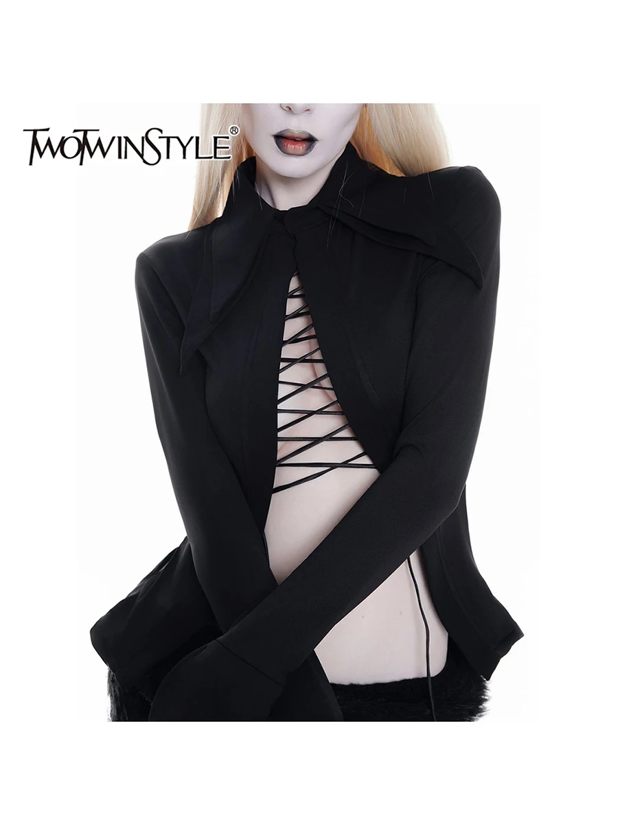 TWOTWINSTYLE Solid Slimming Casual Minimalist Blouse For Women Lapel Long Sleeve Spliced Lace Up Shirts Female Fashion Style New
TWOTWINSTYLE Solid Slimming Casual Minimalist Blouse For Women Lapel Long Sleeve Spliced Lace Up Shirts Female Fashion Style New