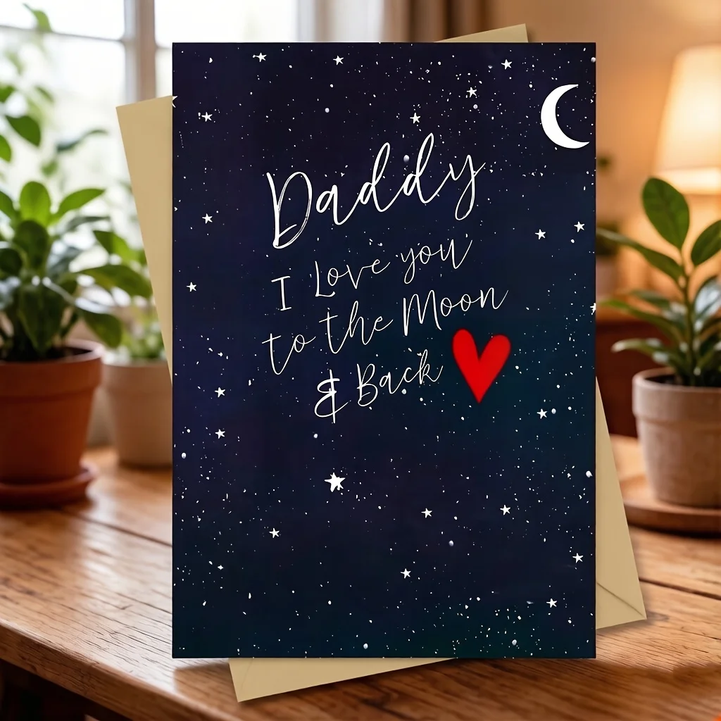 Dad, I love you so much that I'd go to the moon and back." Greeting card with envelope - A heartfelt starry night design, made from high-quality paper, perfect for Father's Day or birthday gifts for fathers of all ages. A Father's Day gift.
Dad, I love you so much that I'd go to the moon and back." Greeting card with envelope - A heartfelt starry night design, made from high-quality paper, perfect for Father's Day or birthday gifts for fathers of all ages. A Father's Day gift.
