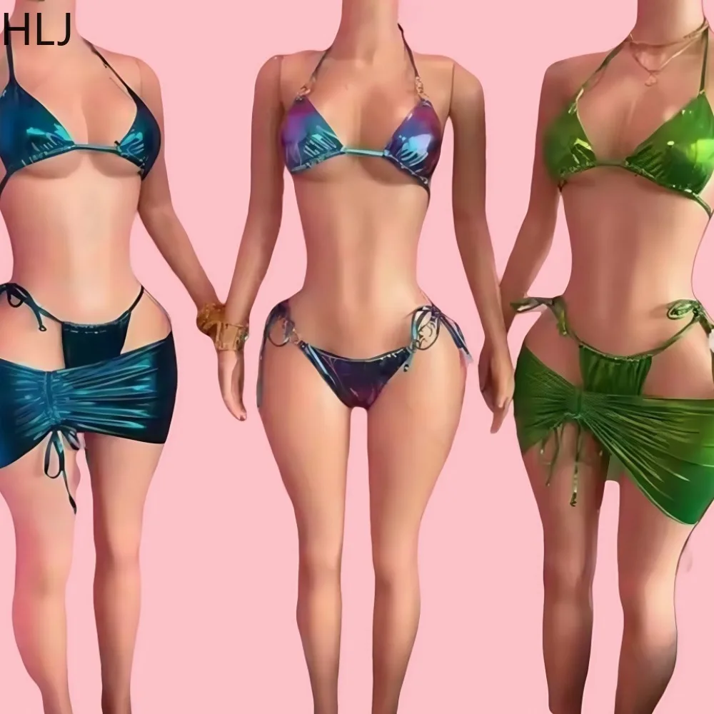HLJ Spring New Sexy Hot Drill 3pcs Swimsuit Fake Leather Shiny Bikinis Set with Mini Ruched Skirt Drawstring Cover Swimwear 2025
HLJ Spring New Sexy Hot Drill 3pcs Swimsuit Fake Leather Shiny Bikinis Set with Mini Ruched Skirt Drawstring Cover Swimwear 2025