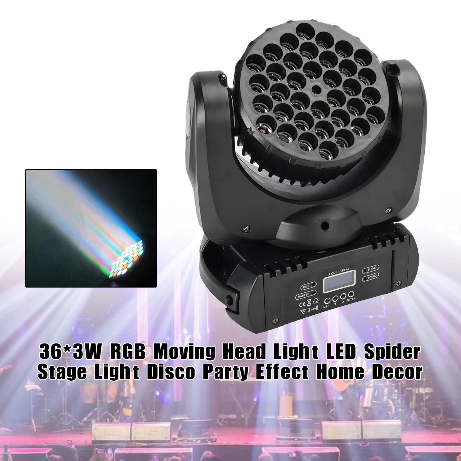 36*3W RGB светильник с подвижной головкой, светодиодный светильник с изображением паука, сценический светильник, эффект для дискотеки, домашний декор 
36*3W RGB светильник с подвижной головкой, светодиодный светильник с изображением паука, сценический светильник, эффект для дискотеки, домашний декор