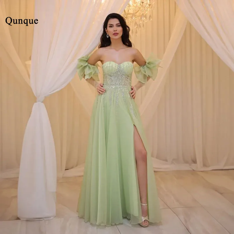 Qunque Sexy Slit Sweetheart Celebrity Evening Dresses Elegant Sleeves Bow Prom Gowns Customized Beaded Tulle Robes De Cocktail
Qunque Sexy Slit Sweetheart Celebrity Evening Dresses Elegant Sleeves Bow Prom Gowns Customized Beaded Tulle Robes De Cocktail