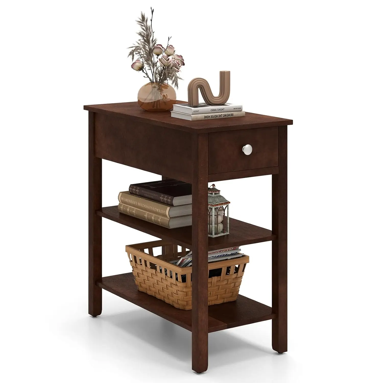 Narrow End Table, 24.5”H Farmhouse Couch Bedside Table with Drawer, Storage Shelves, Rubber Wood Legs, 3-Tier Nightstand, Slim S
Narrow End Table, 24.5”H Farmhouse Couch Bedside Table with Drawer, Storage Shelves, Rubber Wood Legs, 3-Tier Nightstand, Slim S