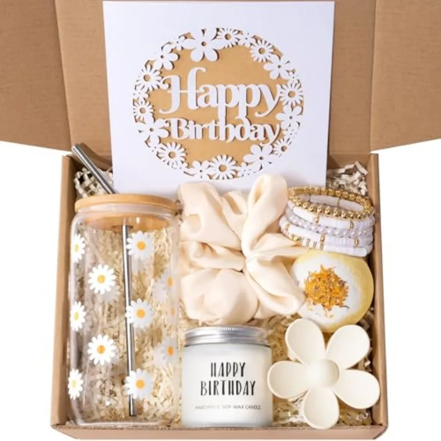 Birthday Gifts For Women, Teen Girl, Her - Gift Baskets with Cute Daisy Aesthetic Glass Cups Gift Set 7pcs - Perfect for Girl,
Birthday Gifts For Women, Teen Girl, Her - Gift Baskets with Cute Daisy Aesthetic Glass Cups Gift Set 7pcs - Perfect for Girl,
