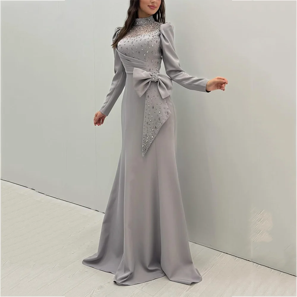 New Arrival Customized Luxury Crystal Beaded Mermaid Prom Dress High Collar Full Sleeves Bow Women Evening Dresses Female Gown
New Arrival Customized Luxury Crystal Beaded Mermaid Prom Dress High Collar Full Sleeves Bow Women Evening Dresses Female Gown