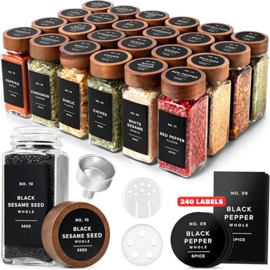 ® Square Spice Jars with Acacia Wooden Lid Pack of 24 Spice Jars with Shaker Insert and 240 Labels - Acacia Lids Glass Containe
® Square Spice Jars with Acacia Wooden Lid Pack of 24 Spice Jars with Shaker Insert and 240 Labels - Acacia Lids Glass Containe