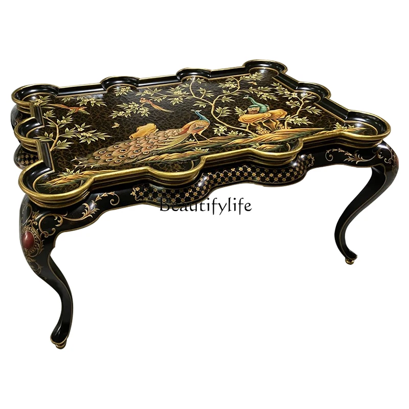 European luxury hand-painted peacock coffee table Chinese neoclassical living room square table French villa solid wood black
European luxury hand-painted peacock coffee table Chinese neoclassical living room square table French villa solid wood black