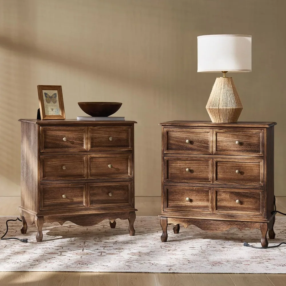 3-Drawer Nightstand with Charging Station, Drawer Organizer with Wood Legs, Farmhouse Solid Wood Nightstand Set of 2(Walnut)
3-Drawer Nightstand with Charging Station, Drawer Organizer with Wood Legs, Farmhouse Solid Wood Nightstand Set of 2(Walnut)