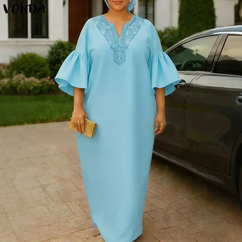 VONDA Plus Size Women Dresses Elegant Ruffled Sleeve Summer Party Maxi Dress Printed Bohemian Beach Sundress Casual Loose Robe
VONDA Plus Size Women Dresses Elegant Ruffled Sleeve Summer Party Maxi Dress Printed Bohemian Beach Sundress Casual Loose Robe