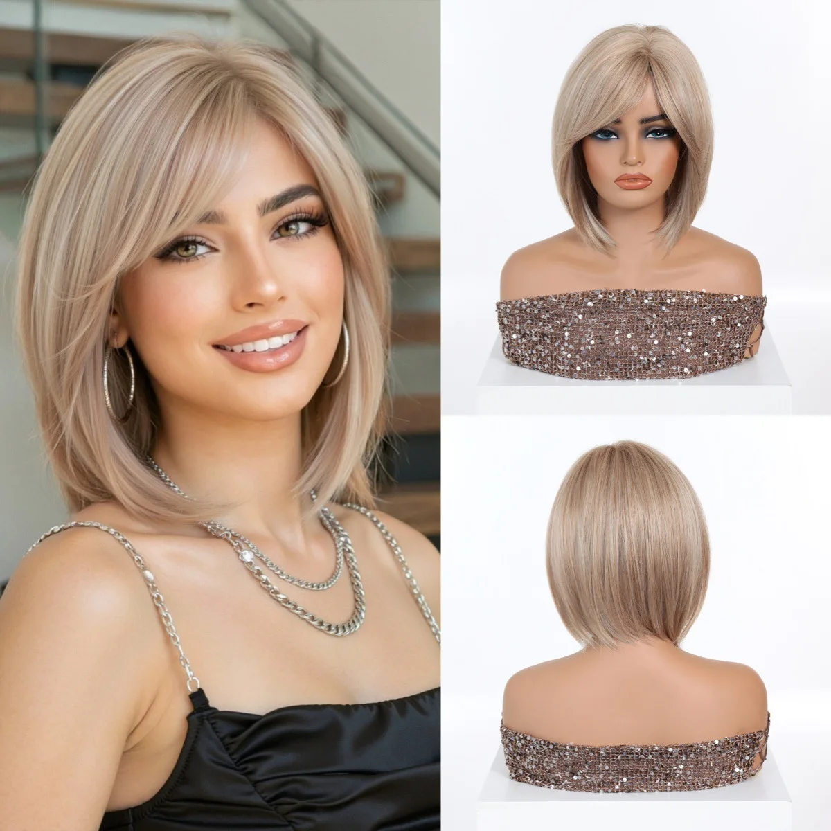 Women's Short Bob Wig with Side Bangs Ash Blonde Heat Resistant Synthetic Hair for Daily Wear
Women's Short Bob Wig with Side Bangs Ash Blonde Heat Resistant Synthetic Hair for Daily Wear