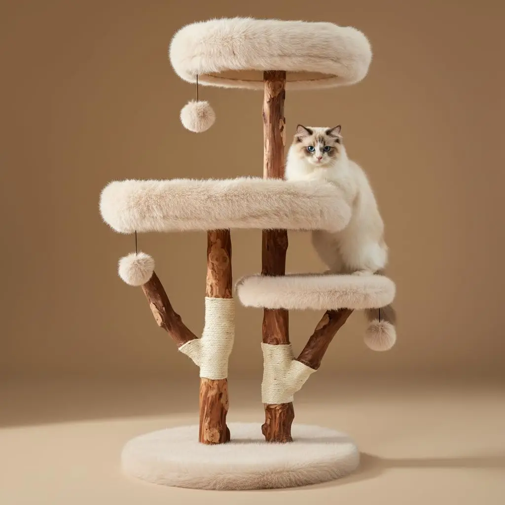 44" Natural Wood Cat Tree Heavy Duty Stable 45LBS 3-Tier Plush Platforms & Sisal Posts for Large Cats, Customized
44" Natural Wood Cat Tree Heavy Duty Stable 45LBS 3-Tier Plush Platforms & Sisal Posts for Large Cats, Customized