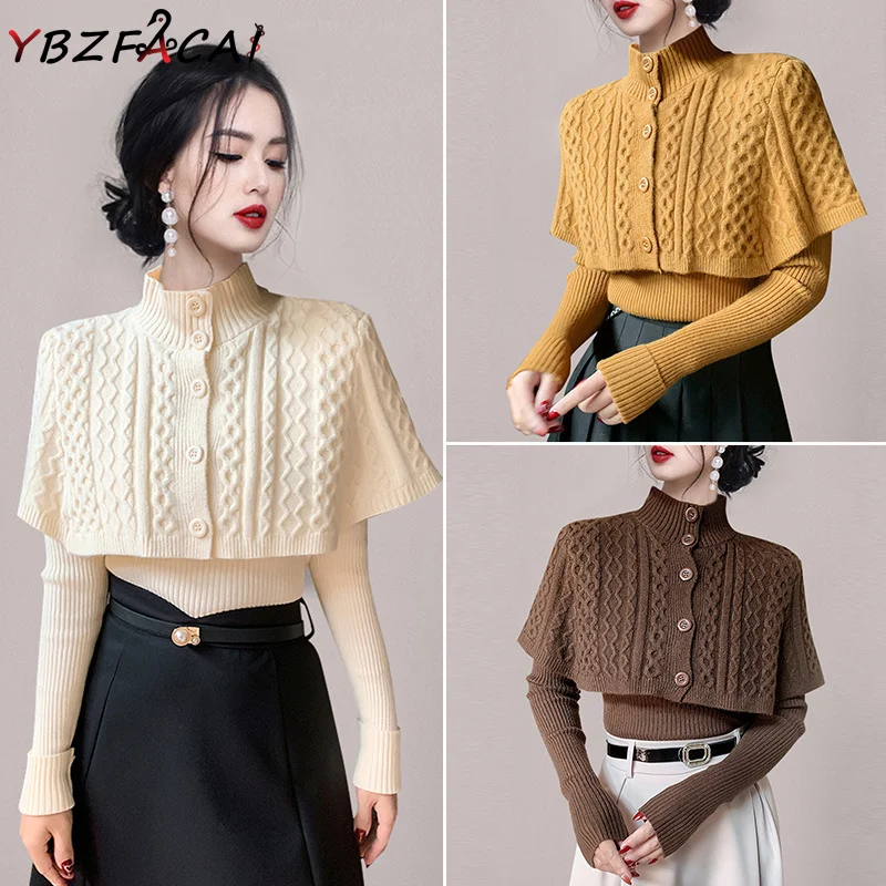 Women's Suit Solid Color Pullover Korea Chic O Collar Button Cloak + V Collar Long Sleeve Slim Knit Top 2-piece Winter Sweaters
Women's Suit Solid Color Pullover Korea Chic O Collar Button Cloak + V Collar Long Sleeve Slim Knit Top 2-piece Winter Sweaters