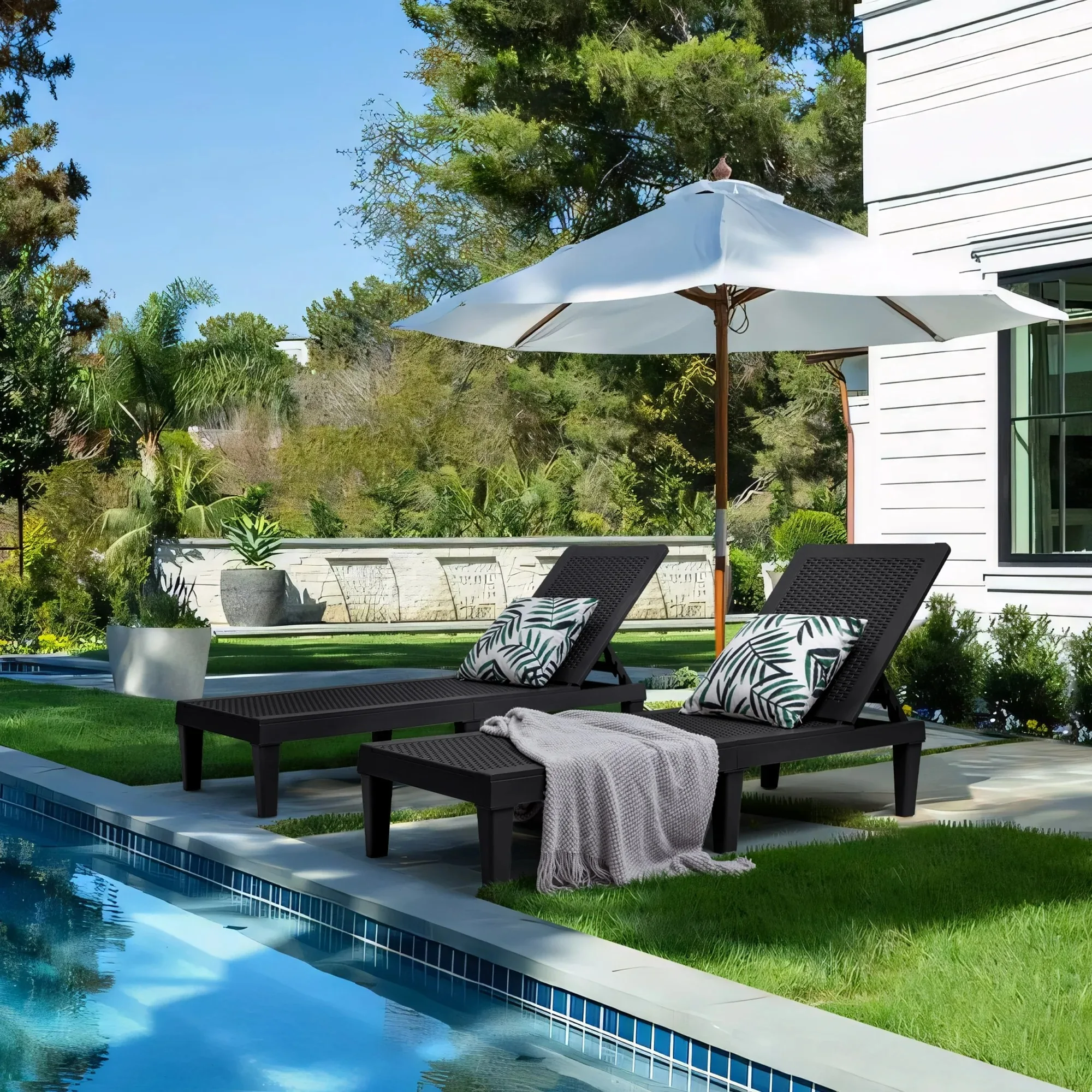 Plastic Adjustable Lounge Bed, 2-Piece Set, Multi-Position Recliner, Waterproof, 300LB Capacity, Lightweight, Easy to Clean
Plastic Adjustable Lounge Bed, 2-Piece Set, Multi-Position Recliner, Waterproof, 300LB Capacity, Lightweight, Easy to Clean