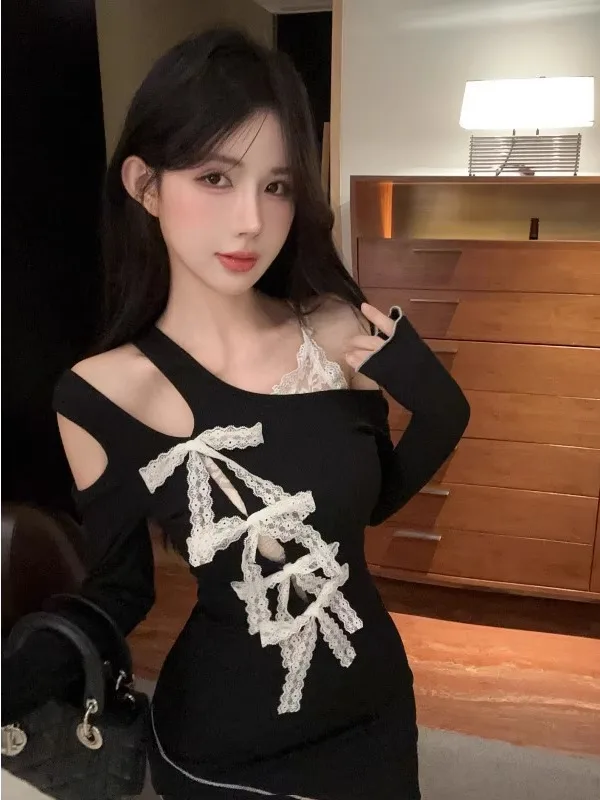 Knot Lace Strap Dress Women's Autumn Winter New Style Hanging Neck Oblique Shoulder Wrap Body Skirt Irregular Skirt
Knot Lace Strap Dress Women's Autumn Winter New Style Hanging Neck Oblique Shoulder Wrap Body Skirt Irregular Skirt