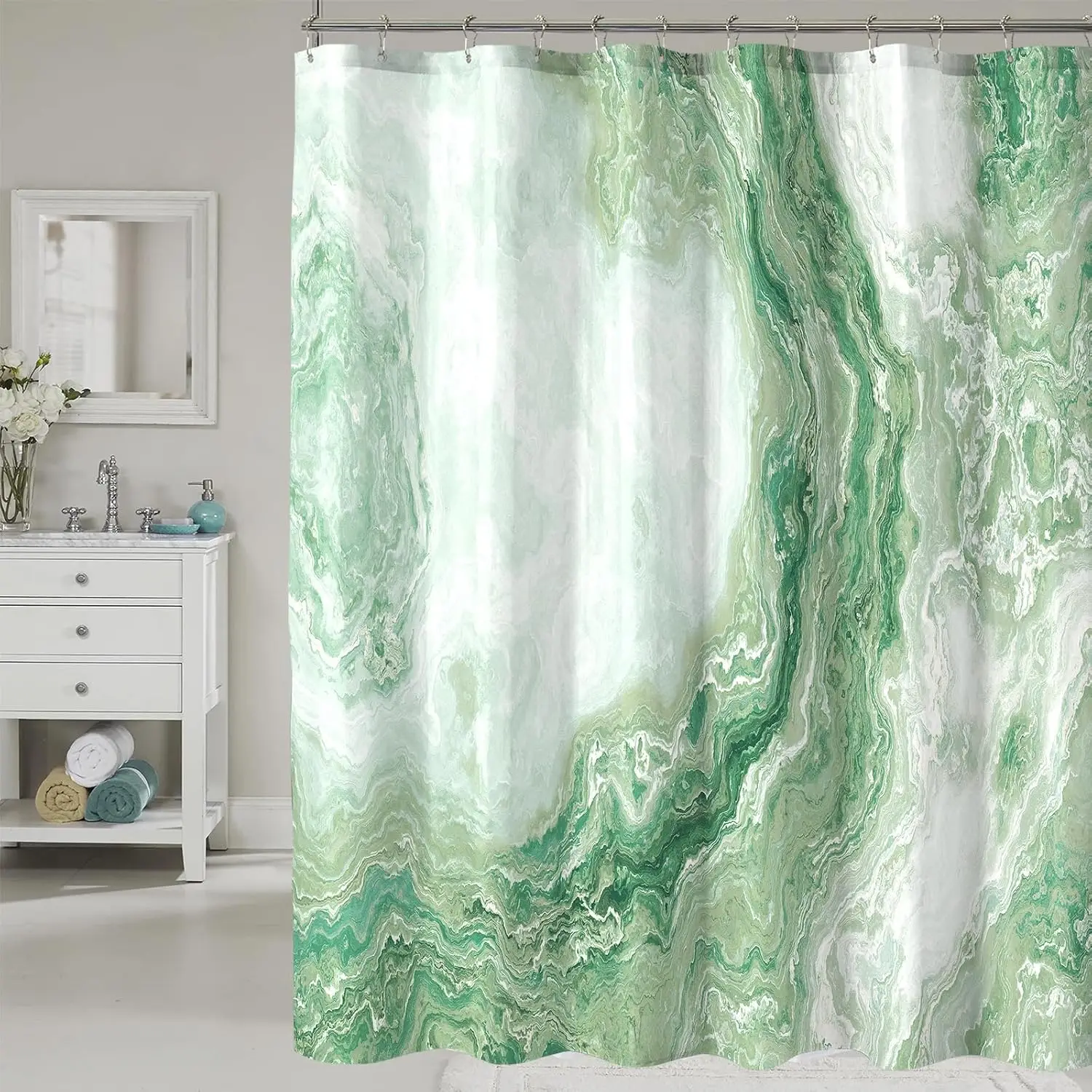 Green White Marble Shower Curtain Agate Stone Abstract Print for Modern Bathroom Decor
Green White Marble Shower Curtain Agate Stone Abstract Print for Modern Bathroom Decor