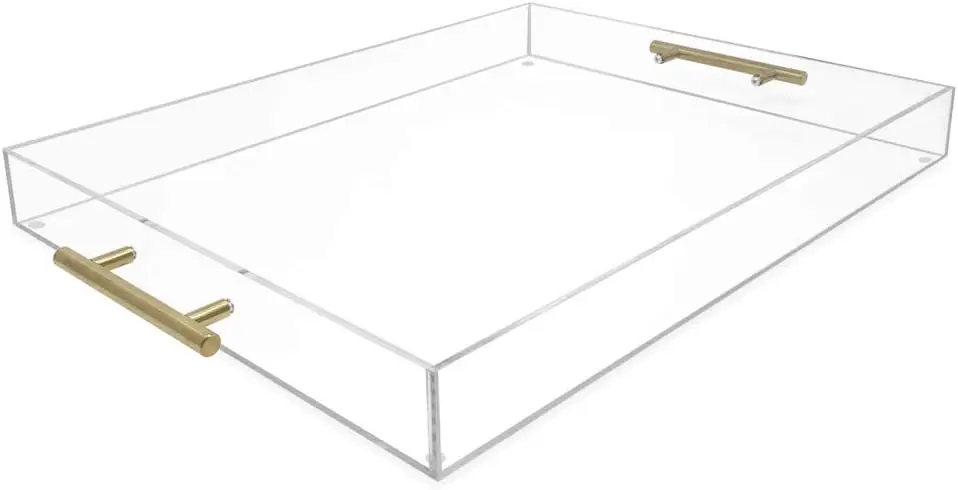 Clear Acrylic Serving Tray with Gold Handles, Spill-Proof Stackable Organizer for Food & Drinks, Indoor/Outdoor Use
Clear Acrylic Serving Tray with Gold Handles, Spill-Proof Stackable Organizer for Food & Drinks, Indoor/Outdoor Use