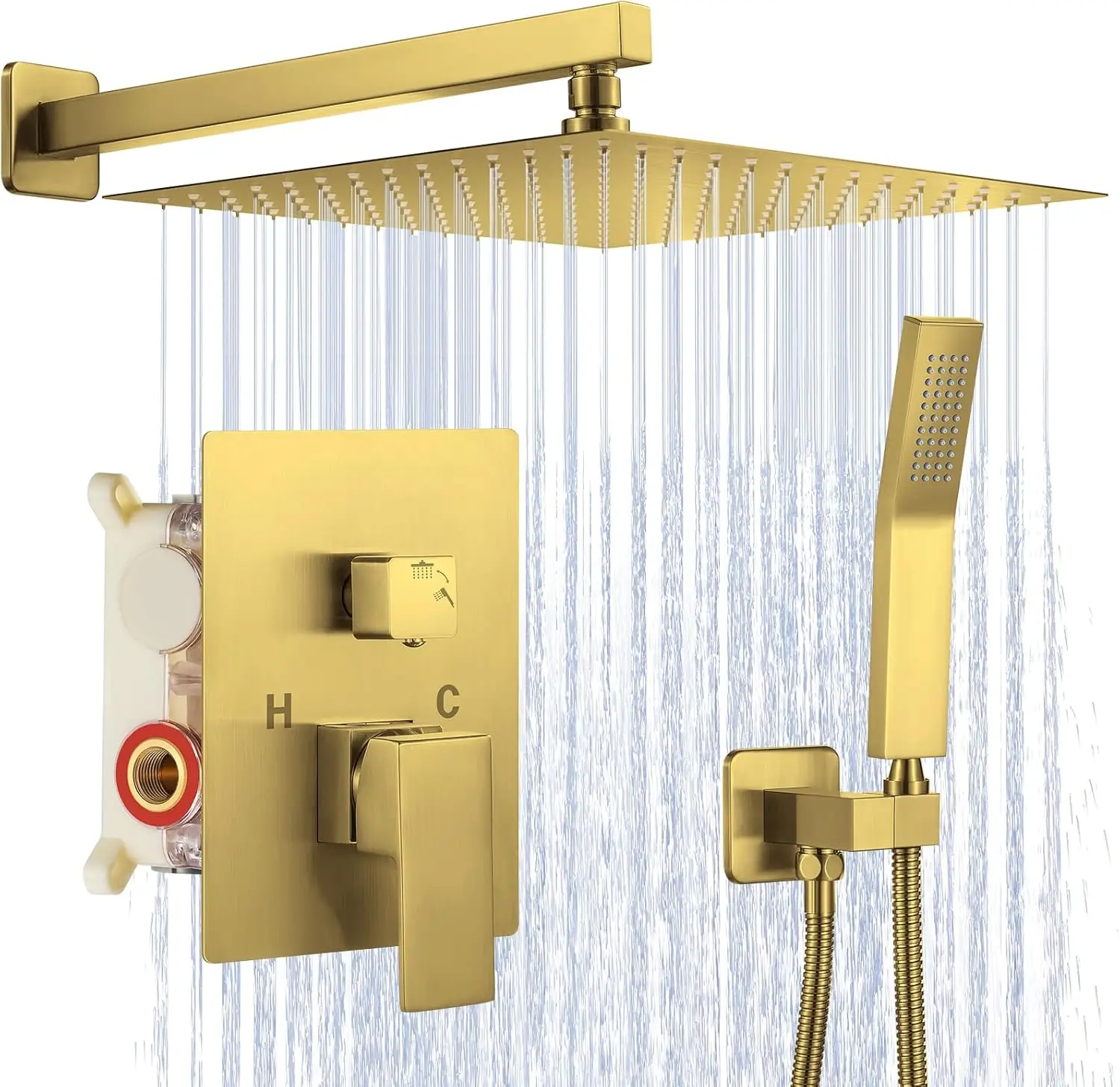 12 Inch Brushed Gold Shower System, Wall Mounted High Pressure Rain Shower Head with Handheld Sprayer, Bathroom Luxury Gold Shower Faucet Set
12 Inch Brushed Gold Shower System, Wall Mounted High Pressure Rain Shower Head with Handheld Sprayer, Bathroom Luxury Gold Shower Faucet Set