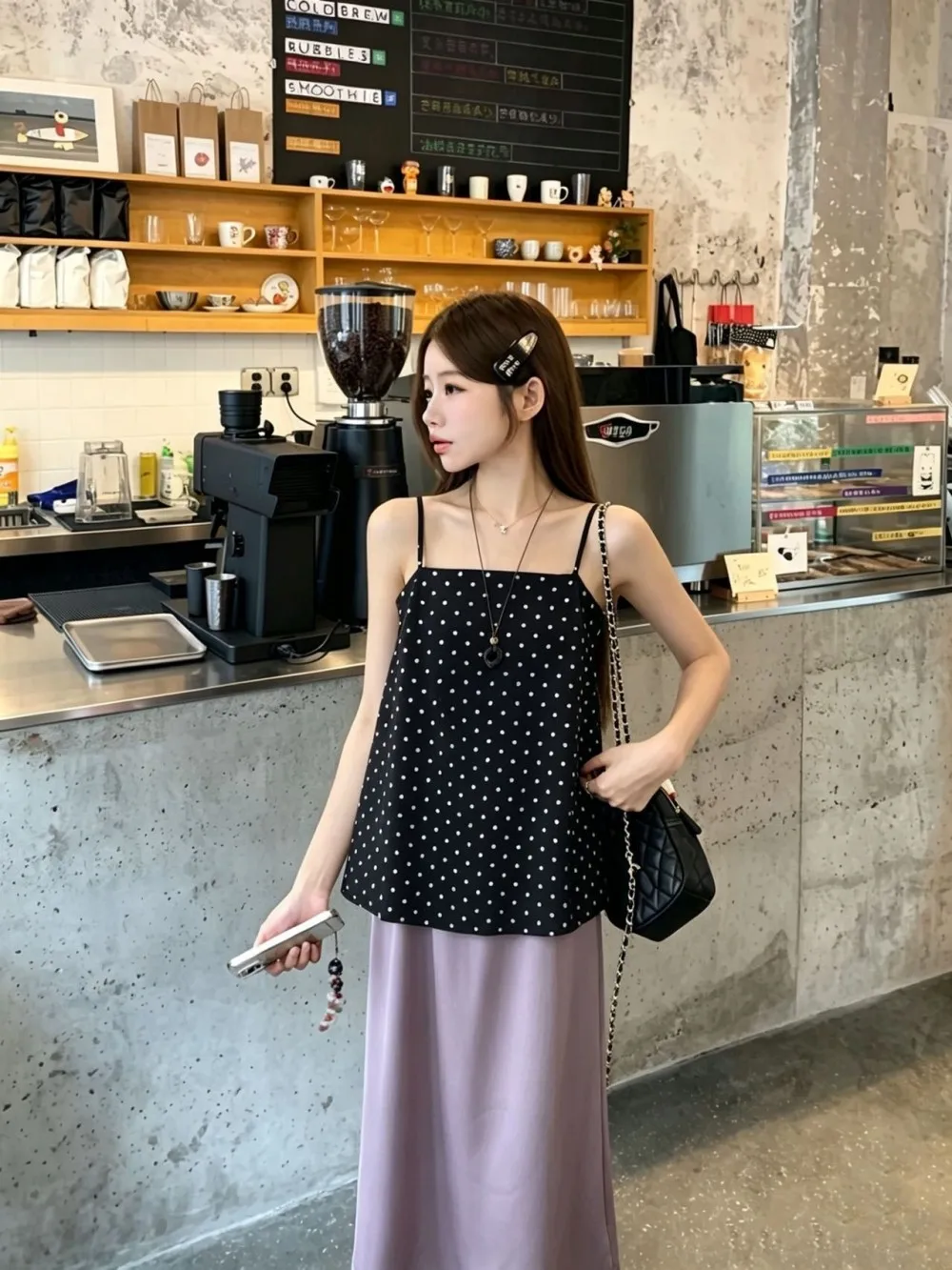 Fashionable Black Polka Dot Halter Top And A-Line Skirt Two-Piece Set for Women Summer Simple Style Student Work Uniform
Fashionable Black Polka Dot Halter Top And A-Line Skirt Two-Piece Set for Women Summer Simple Style Student Work Uniform