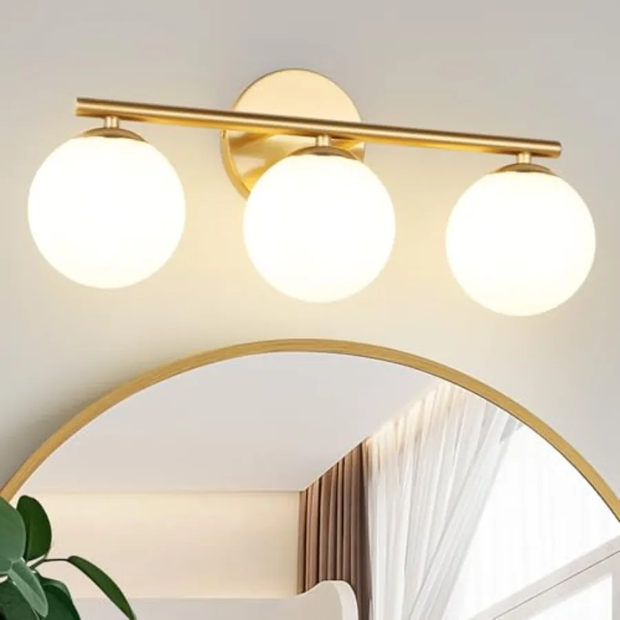 Globe Bathroom Light Fixtures 3-Light Brass Gold Vanity Light with Plastic Milk White Globe Shades 18.11 inch Wall Sconce Light
Globe Bathroom Light Fixtures 3-Light Brass Gold Vanity Light with Plastic Milk White Globe Shades 18.11 inch Wall Sconce Light