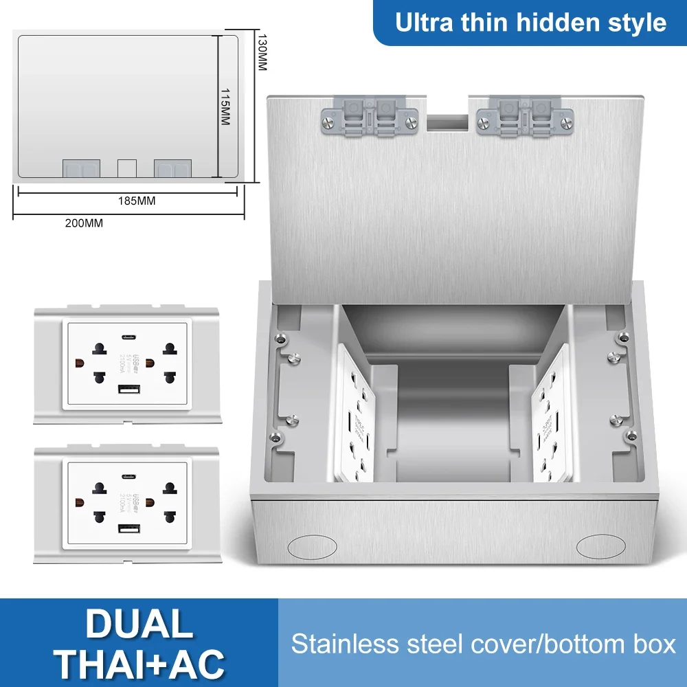 VISWE Duplex Таиландская розетка напольная розетка с USB type-c 20 Вт быстрая зарядка, откидная крышка коробки из нержавеющей стали 130*130 мм
VISWE Duplex Таиландская розетка напольная розетка с USB type-c 20 Вт быстрая зарядка, откидная крышка коробки из нержавеющей стали 130*130 мм