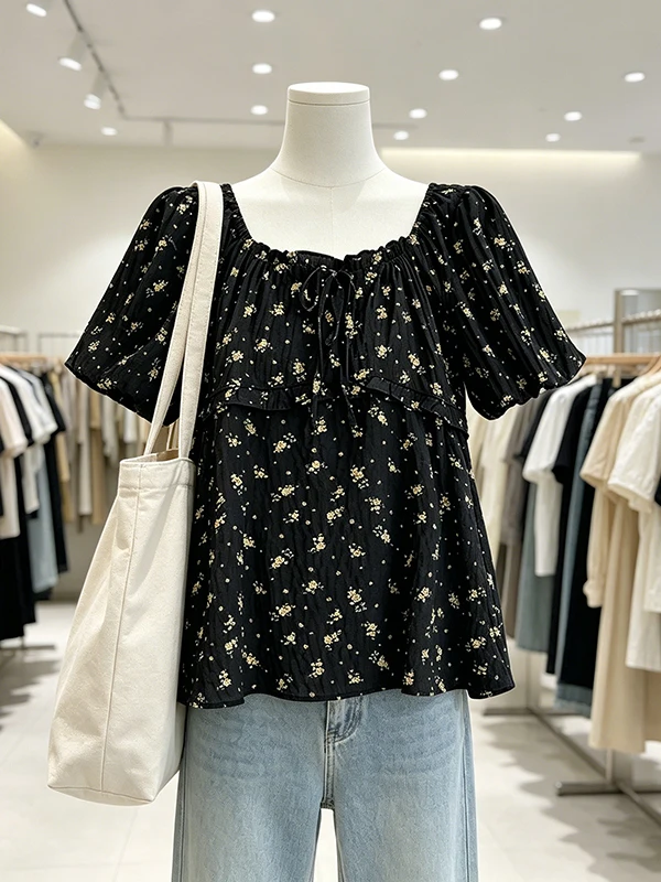 Large Size Summer New Style Square Collar Bubble Sleeve Chiffon Short Sleeve Shirt Women's Top Commute Style Korean Version
Large Size Summer New Style Square Collar Bubble Sleeve Chiffon Short Sleeve Shirt Women's Top Commute Style Korean Version