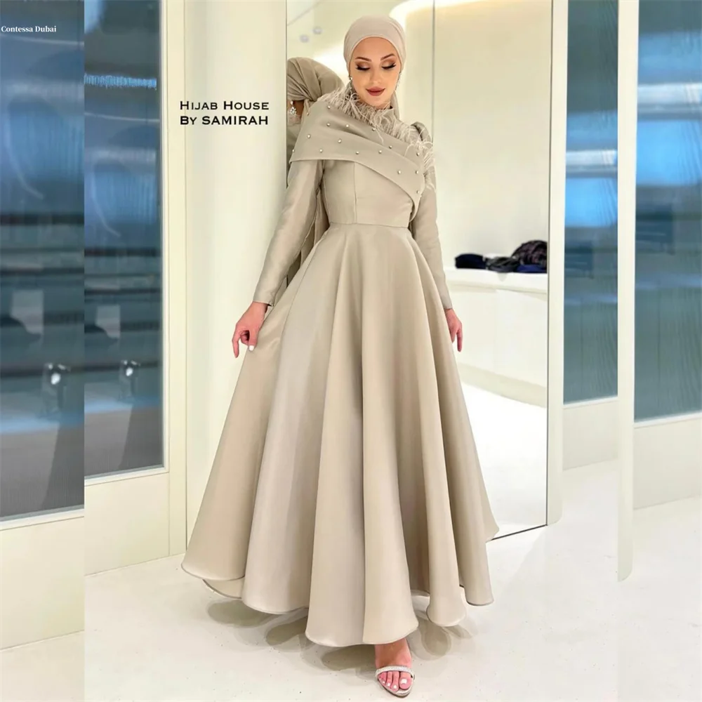 Contessa Dubai Customized Ankle-Length Crystal A-line Prom Dresses Long Sleeve Satin فساتين شارون سعيد Elegant Paty Dresses 2025
Contessa Dubai Customized Ankle-Length Crystal A-line Prom Dresses Long Sleeve Satin فساتين شارون سعيد Elegant Paty Dresses 2025