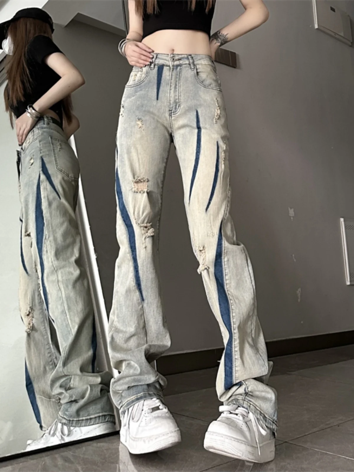 American Style Patchwork Hole Jeans Men Women High Street Vibe Straight Loose Long Trousers Summer Casual mid Waist Jeans
American Style Patchwork Hole Jeans Men Women High Street Vibe Straight Loose Long Trousers Summer Casual mid Waist Jeans
