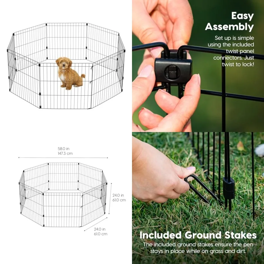 24" 8-Panel Metal Pet Dog Puppy Playpen, Indoor/Outdoor Dog Fence, 58 x 58 x 24, Foldable, Customizable
24" 8-Panel Metal Pet Dog Puppy Playpen, Indoor/Outdoor Dog Fence, 58 x 58 x 24, Foldable, Customizable