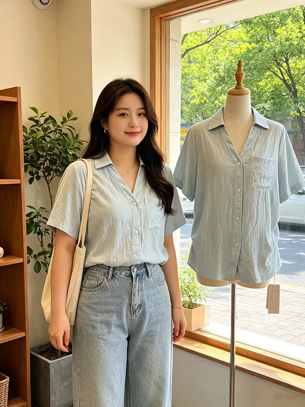 plus Size V-Neck Short Sleeve Shirt Korean Style Slimming Waist Design Versatile Top for Women Commute Fashion Summer New Arr...
plus Size V-Neck Short Sleeve Shirt Korean Style Slimming Waist Design Versatile Top for Women Commute Fashion Summer New Arr...