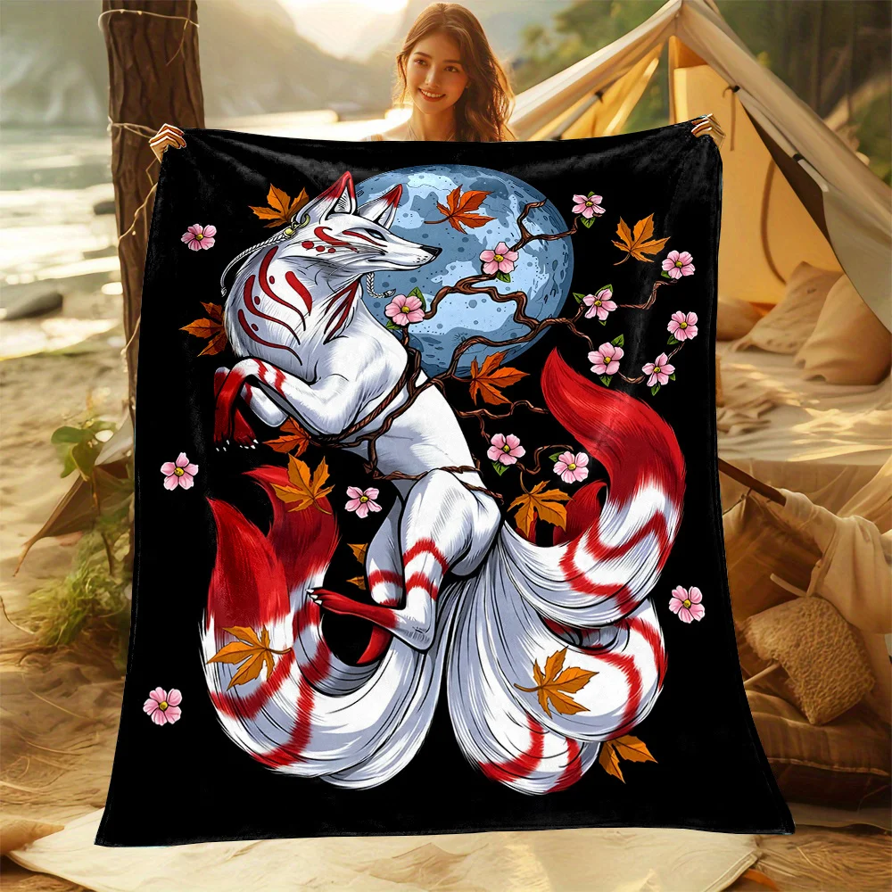 Contemporary Flannel Throw Blanket - Japanese-Inspired Fox and Sakura Print, Polyester, Non-Woven, Digital Print, Reversible
Contemporary Flannel Throw Blanket - Japanese-Inspired Fox and Sakura Print, Polyester, Non-Woven, Digital Print, Reversible