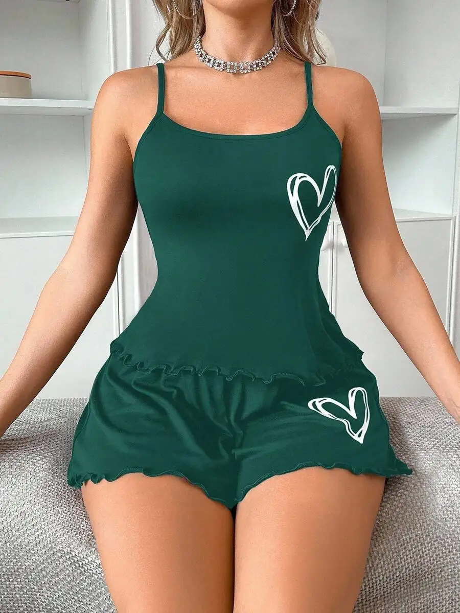 Womens Casual Heart Print Camisole And Shorts Pajama Set
Womens Casual Heart Print Camisole And Shorts Pajama Set
