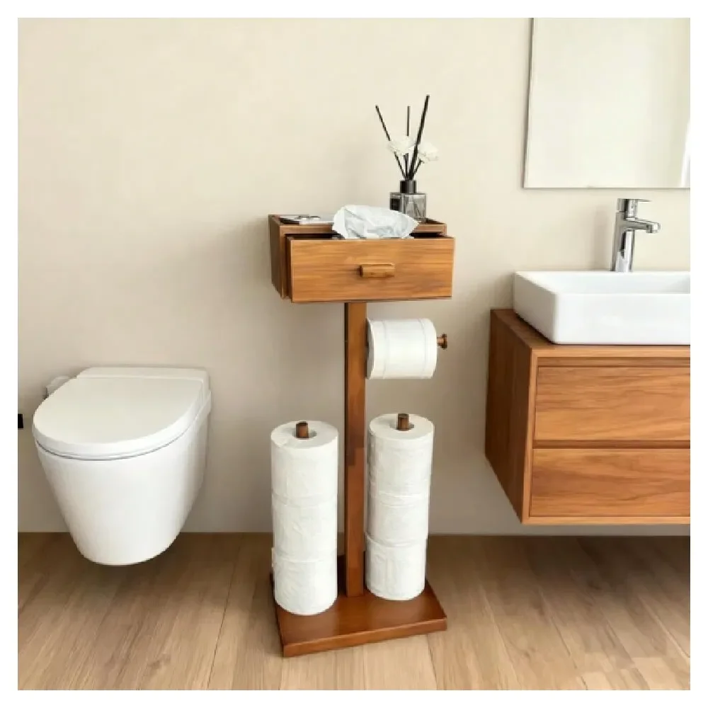 Bathroom Toilet Paper Holder Stand With Shelf, Wood Toilet Paper Roll Holder With Wet Wipes Storage Drawer,Brown2 Rods,Stores 6
Bathroom Toilet Paper Holder Stand With Shelf, Wood Toilet Paper Roll Holder With Wet Wipes Storage Drawer,Brown2 Rods,Stores 6