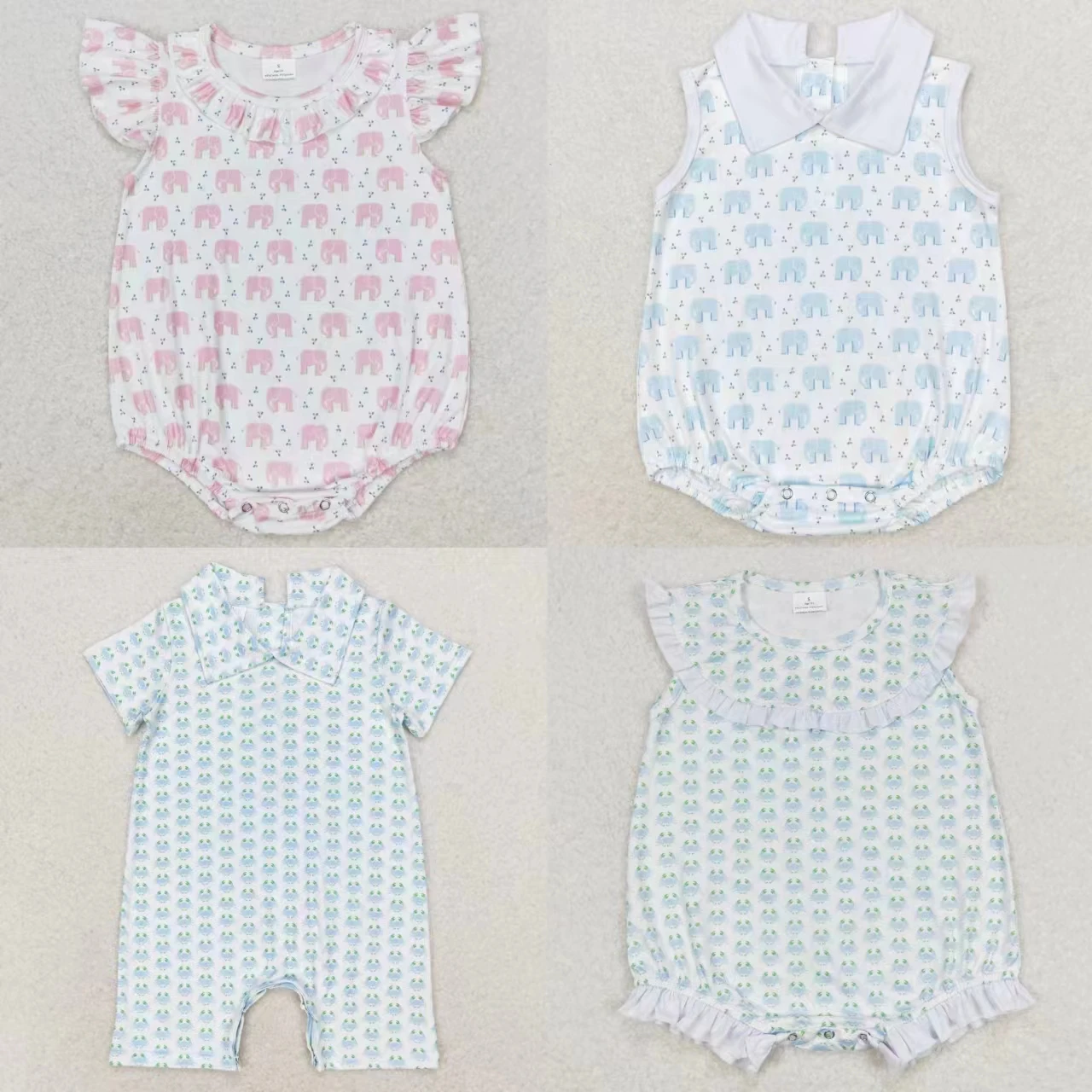 Wholesale Baby Boy Girl Elephants Crabs Jumpsuit Kids One-piece Newborn Coverall Toddler Summer Short Sleeves Romper Bodysuit
Wholesale Baby Boy Girl Elephants Crabs Jumpsuit Kids One-piece Newborn Coverall Toddler Summer Short Sleeves Romper Bodysuit
