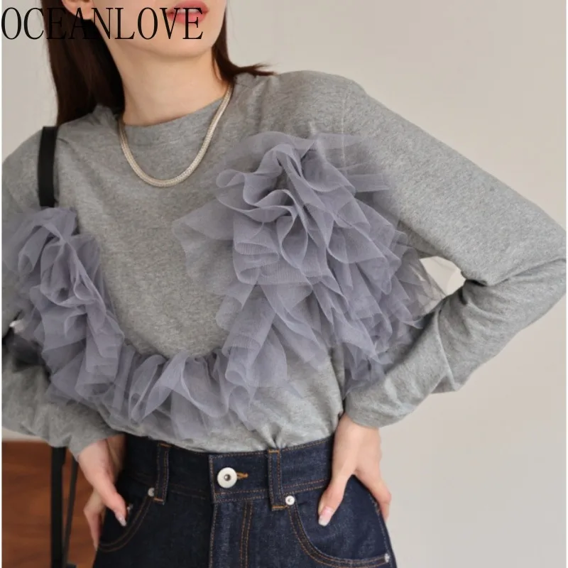 OCEANLOVE Mesh Ruffles T Shirt for Women Japanese Style Spring Autumn Retro Ropa De Mujer Fashion Elegant Simple T-shirts
OCEANLOVE Mesh Ruffles T Shirt for Women Japanese Style Spring Autumn Retro Ropa De Mujer Fashion Elegant Simple T-shirts
