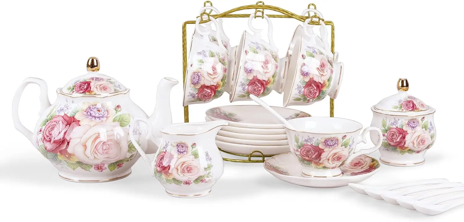 European Porcelain Coffee Set, Bone China Tea Set, Vintage Floral Coffee Tea Pot with Cups, 15-Piece Pink Set for Women, Gift
European Porcelain Coffee Set, Bone China Tea Set, Vintage Floral Coffee Tea Pot with Cups, 15-Piece Pink Set for Women, Gift