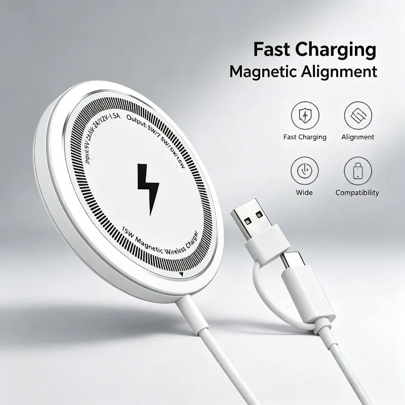 Universal Magnetic Wireless Charger Dual USB Type-C Fast Charging For iPhone 17 16 15 14 13 12 Android Phone Charger Daily Use
Universal Magnetic Wireless Charger Dual USB Type-C Fast Charging For iPhone 17 16 15 14 13 12 Android Phone Charger Daily Use