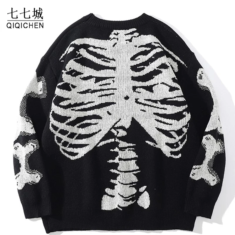 Mens Oversized Sweater Black Loose Skeleton Bone Print Women Vintage Retro Knitted Sweater Spring Autumn Cotton Pullover Unisex
Mens Oversized Sweater Black Loose Skeleton Bone Print Women Vintage Retro Knitted Sweater Spring Autumn Cotton Pullover Unisex
