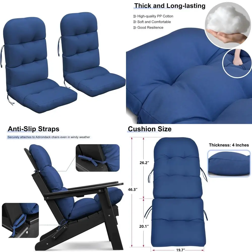 Пара темно-синих водонепроницаемых подушек для кресла-качалки с высокой спинкой для использования на газоне в патио
Пара темно-синих водонепроницаемых подушек для кресла-качалки с высокой спинкой для использования на газоне в патио