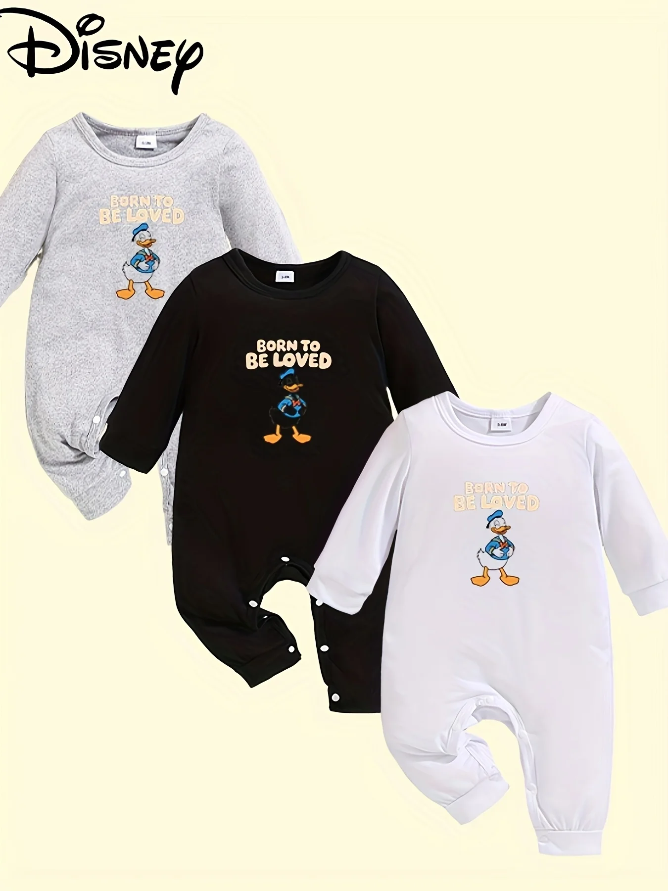 【Officially Licensed | Disney 3-Pack】 Donald Duck Baby Long-Sleeve Rompers | Adorable & Comfy
【Officially Licensed | Disney 3-Pack】 Donald Duck Baby Long-Sleeve Rompers | Adorable & Comfy