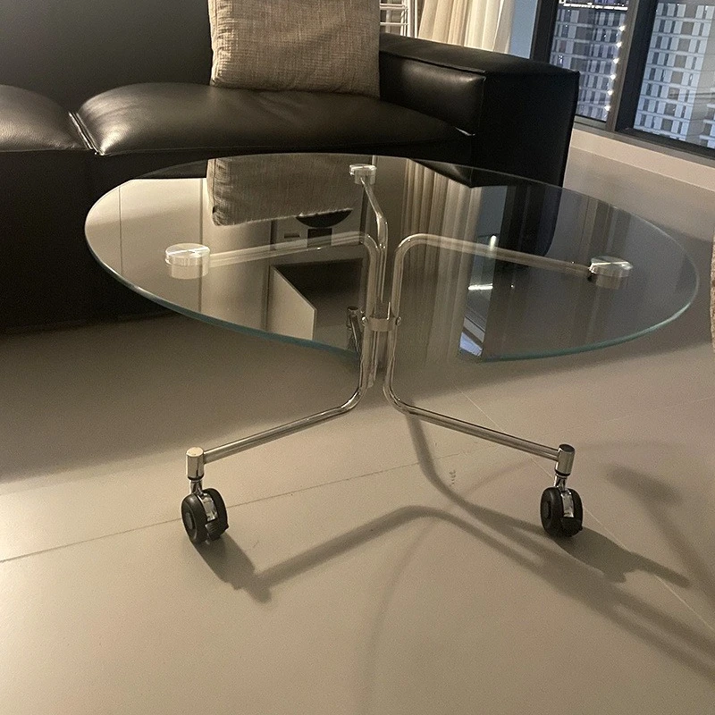 Stainless steel coffee table with wheels Mobile tempered glass tea table Living room Sofa edge Transparent round simple coffee t
Stainless steel coffee table with wheels Mobile tempered glass tea table Living room Sofa edge Transparent round simple coffee t